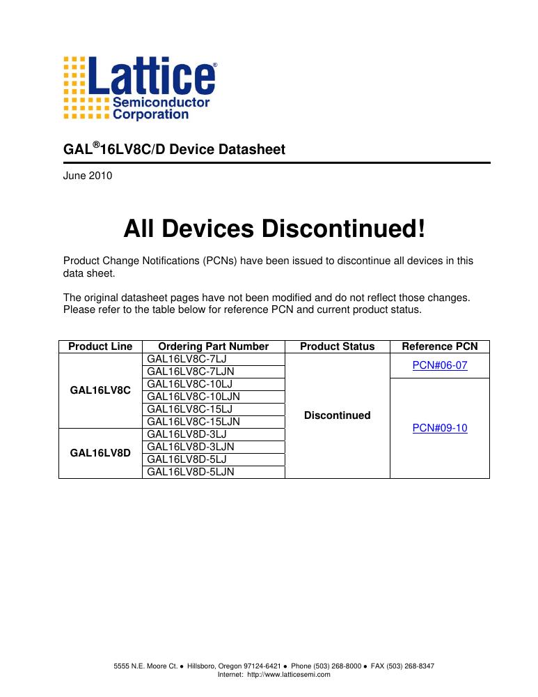 GAL16LV8C-10LJN Lattice Semiconductor Corporation — datasheet
