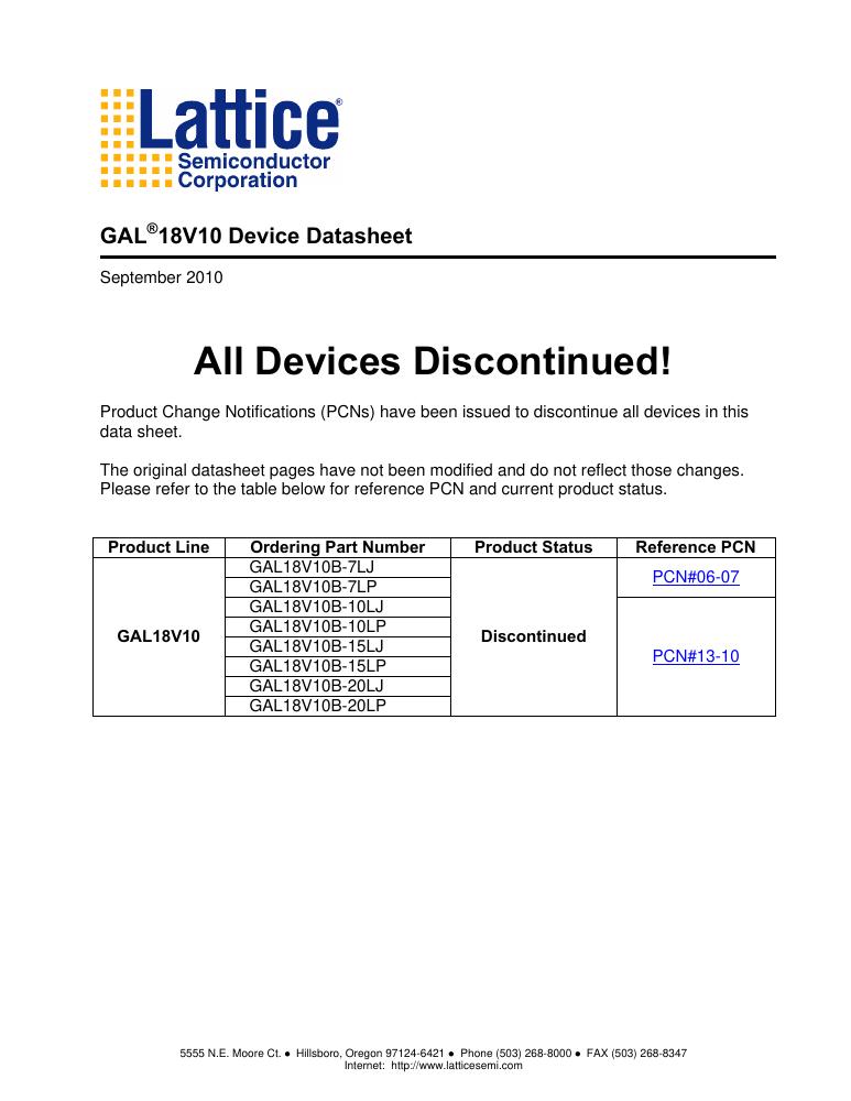 GAL18V10B-15LP Lattice Semiconductor Corporation — datasheet
