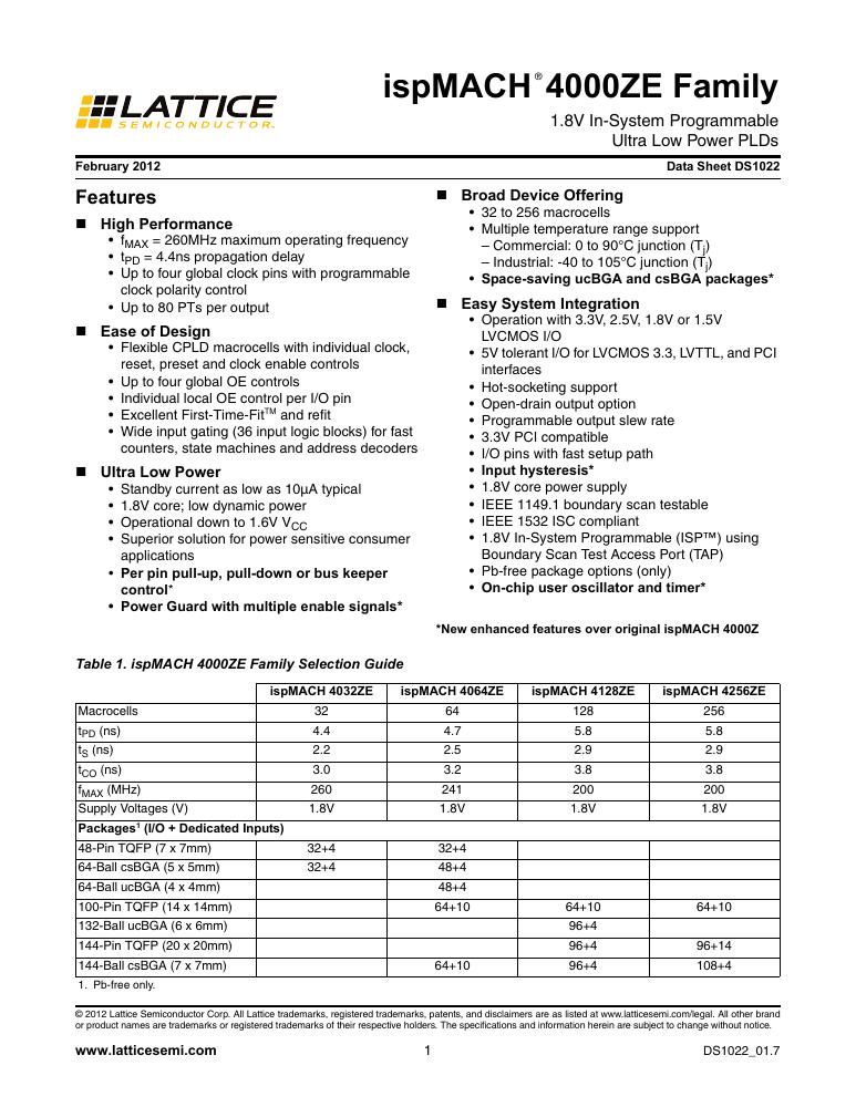 LC4128ZE-7TN144C Lattice Semiconductor Corporation — datasheet