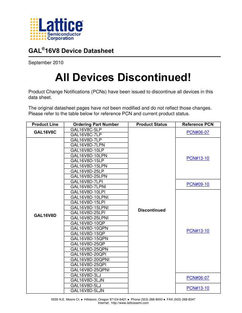 GAL16V8D-25LJN Lattice Semiconductor Corporation — datasheet