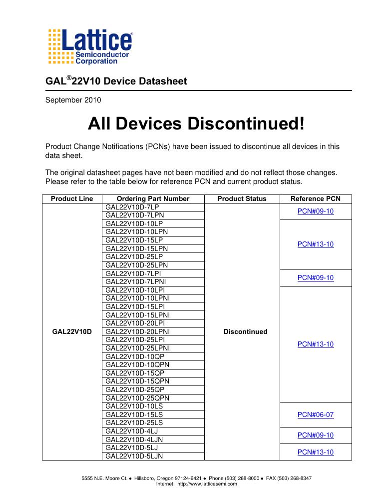 GAL22V10D-10QPN Lattice Semiconductor Corporation — datasheet