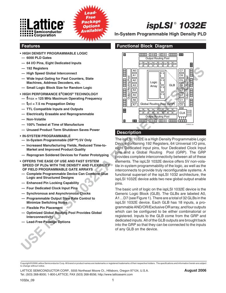 ISPLSI 1032E-70LJN Lattice Semiconductor Corporation — datasheet