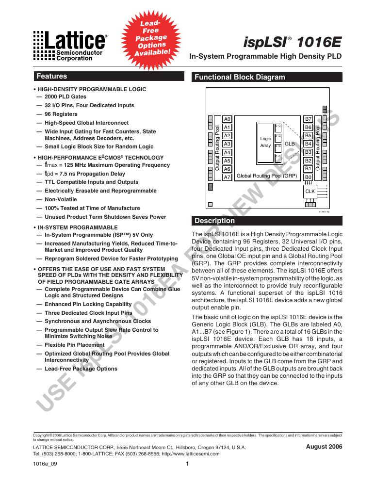 ISPLSI 1016E-125LJN Lattice Semiconductor Corporation — datasheet