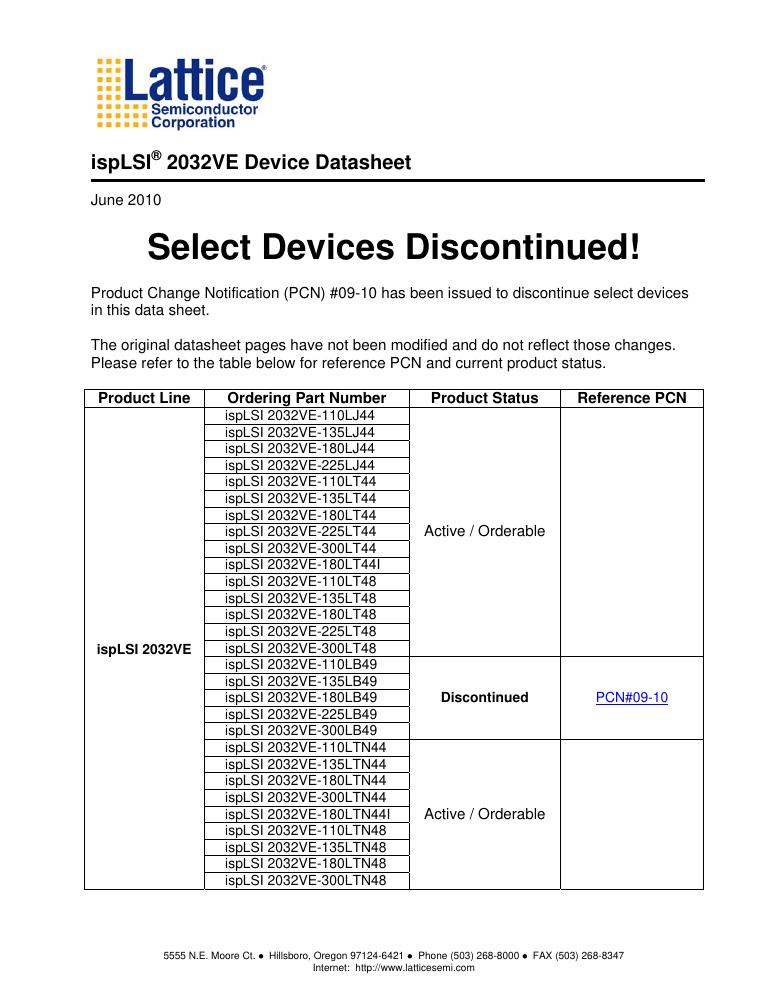 ISPLSI 2032VE-110LJ44 Lattice Semiconductor Corporation — datasheet
