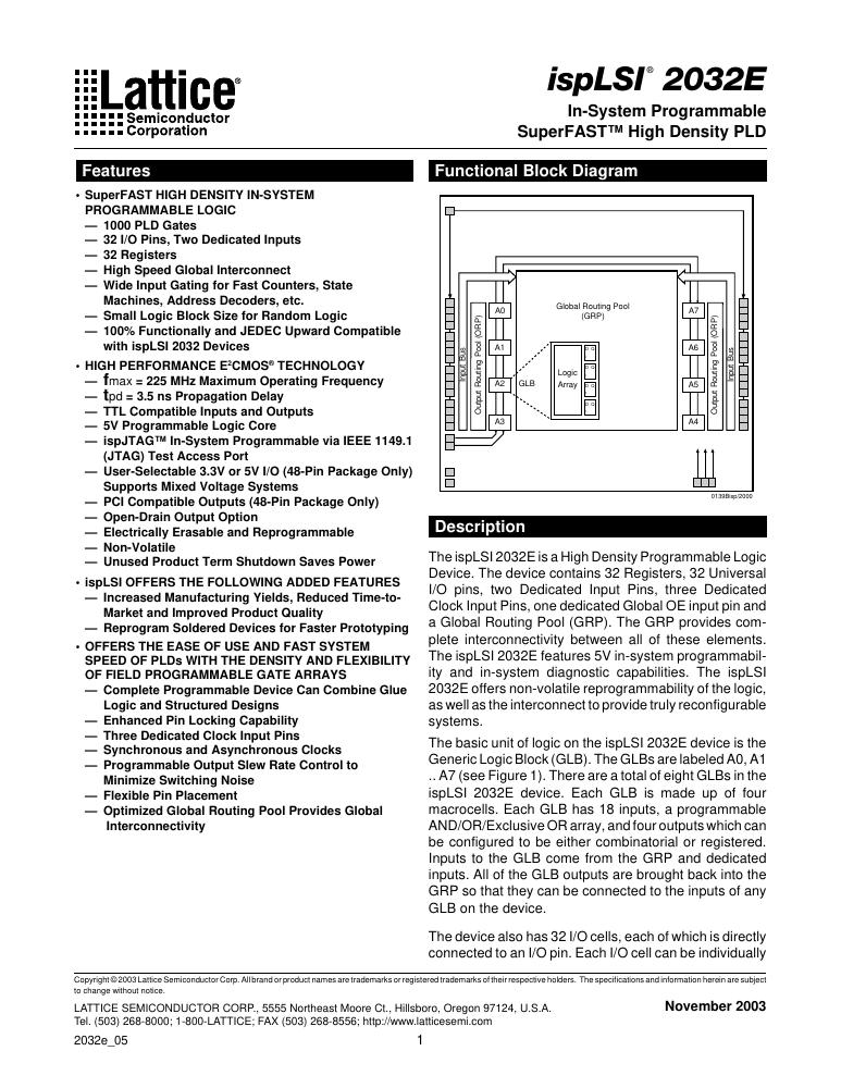 ISPLSI 2032E-225LJ44 Lattice Semiconductor Corporation — datasheet