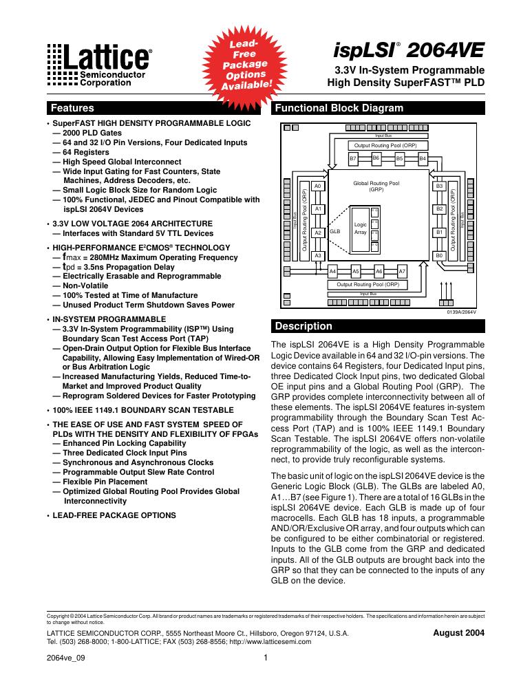 ISPLSI 2064VE-135LJ44 Lattice Semiconductor Corporation — datasheet