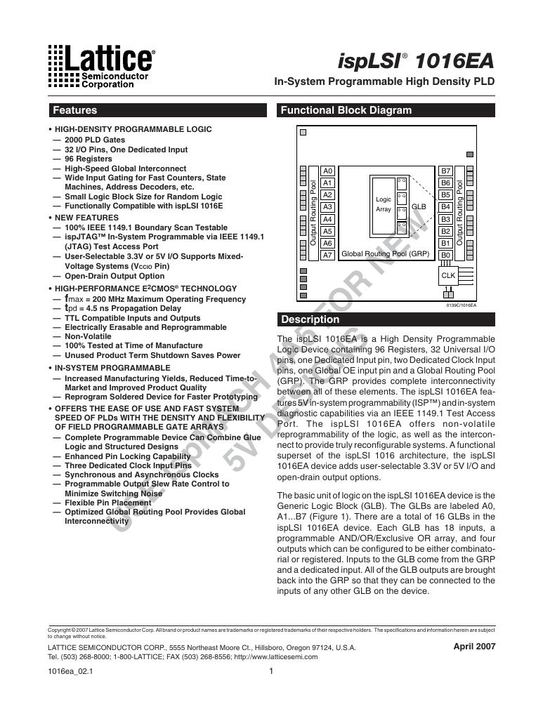 ISPLSI 1016EA-125LJ44 Lattice Semiconductor Corporation — datasheet