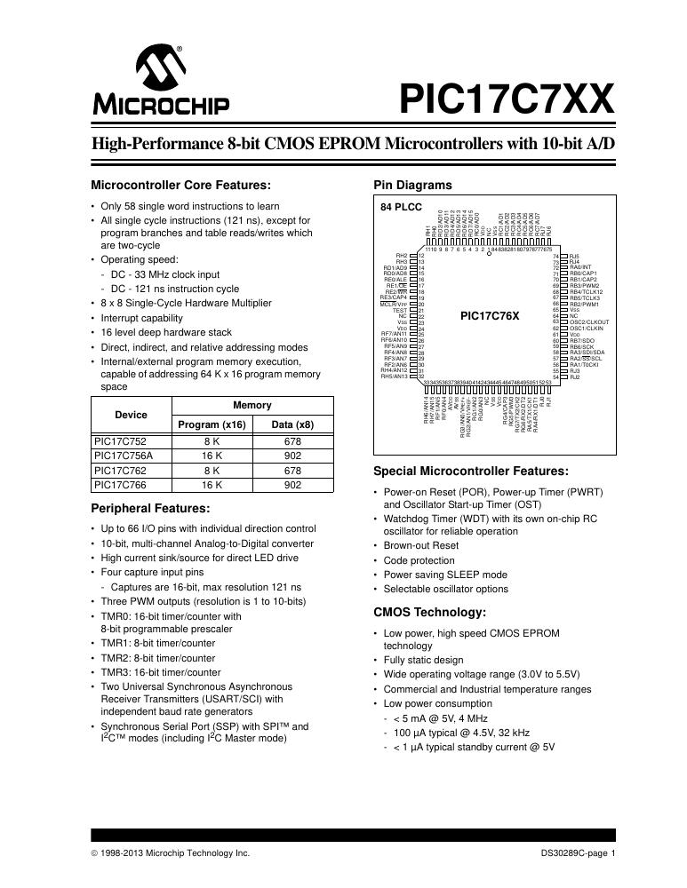 PIC17C762T-16/PT Microchip Technology — datasheet