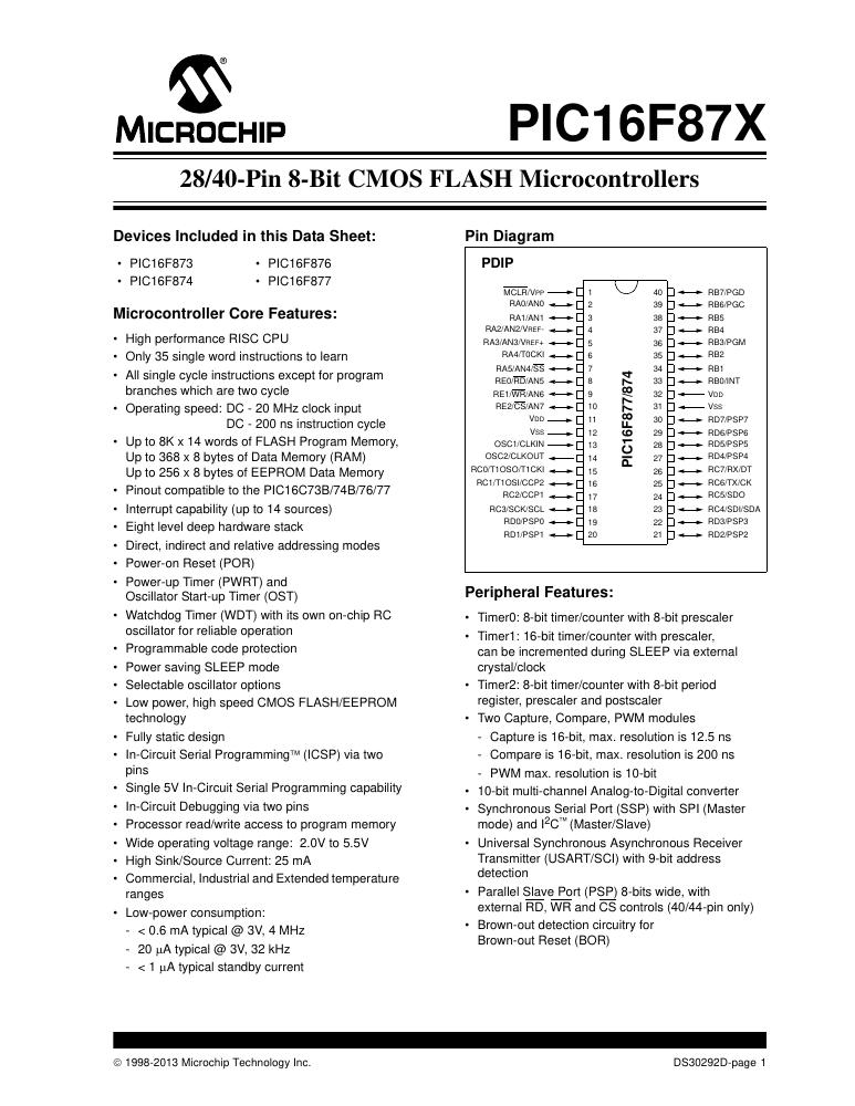 PIC16F877-04E/L Microchip Technology — datasheet