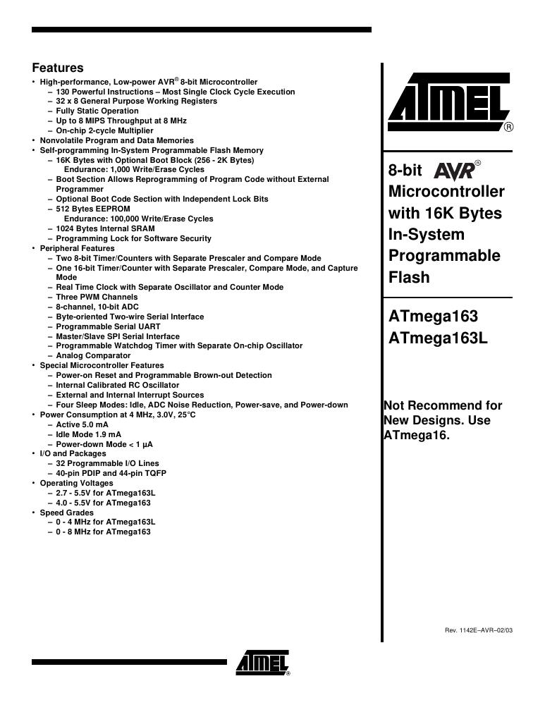 ATMEGA163-8PI Microchip Technology — datasheet
