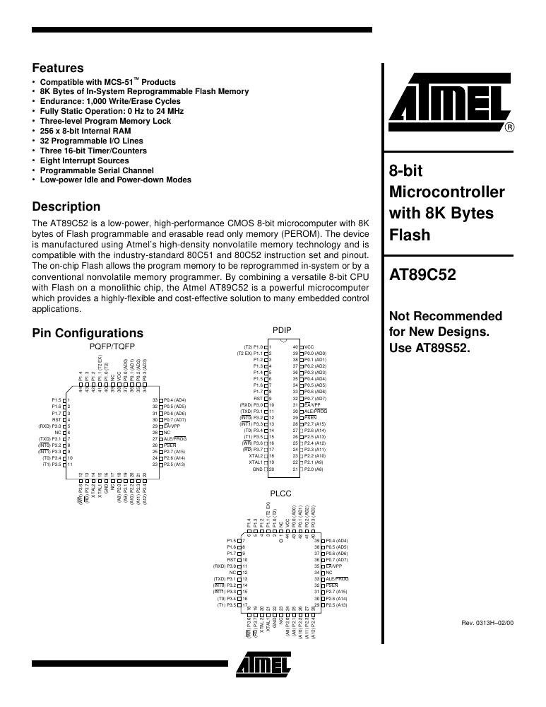 AT89C52-24JC Microchip Technology — datasheet