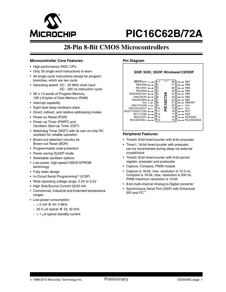 PIC16LC62B-04I/ML Microchip Technology — datasheet