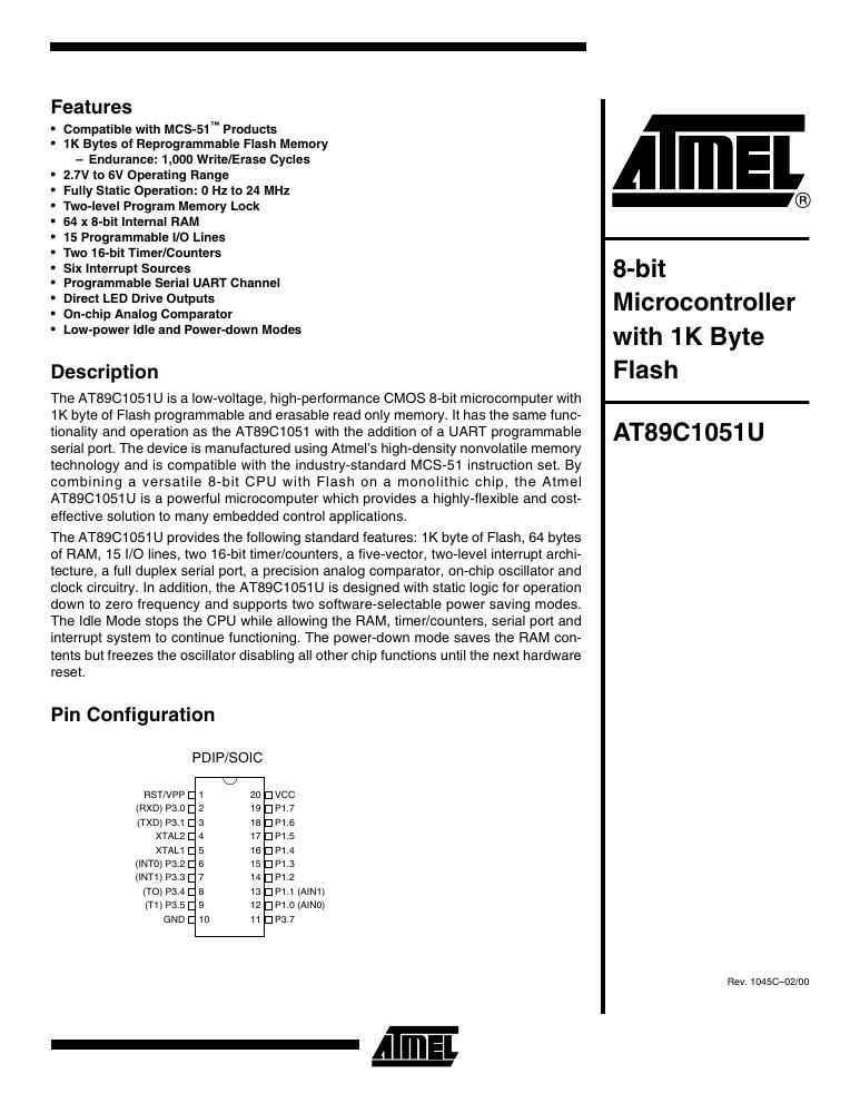AT89C1051U-24SC Microchip Technology — datasheet