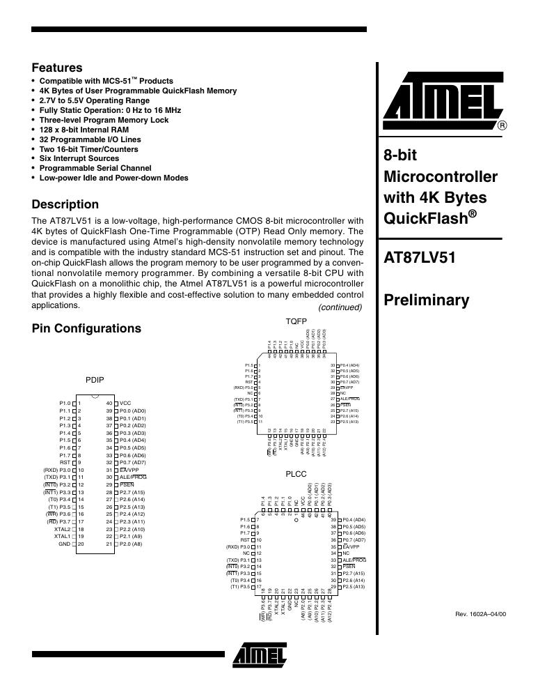 AT87LV51-16JC Microchip Technology — datasheet