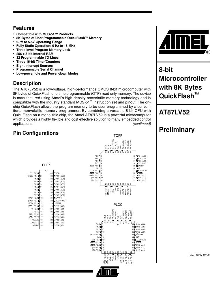 AT87LV52-16PC Microchip Technology — datasheet