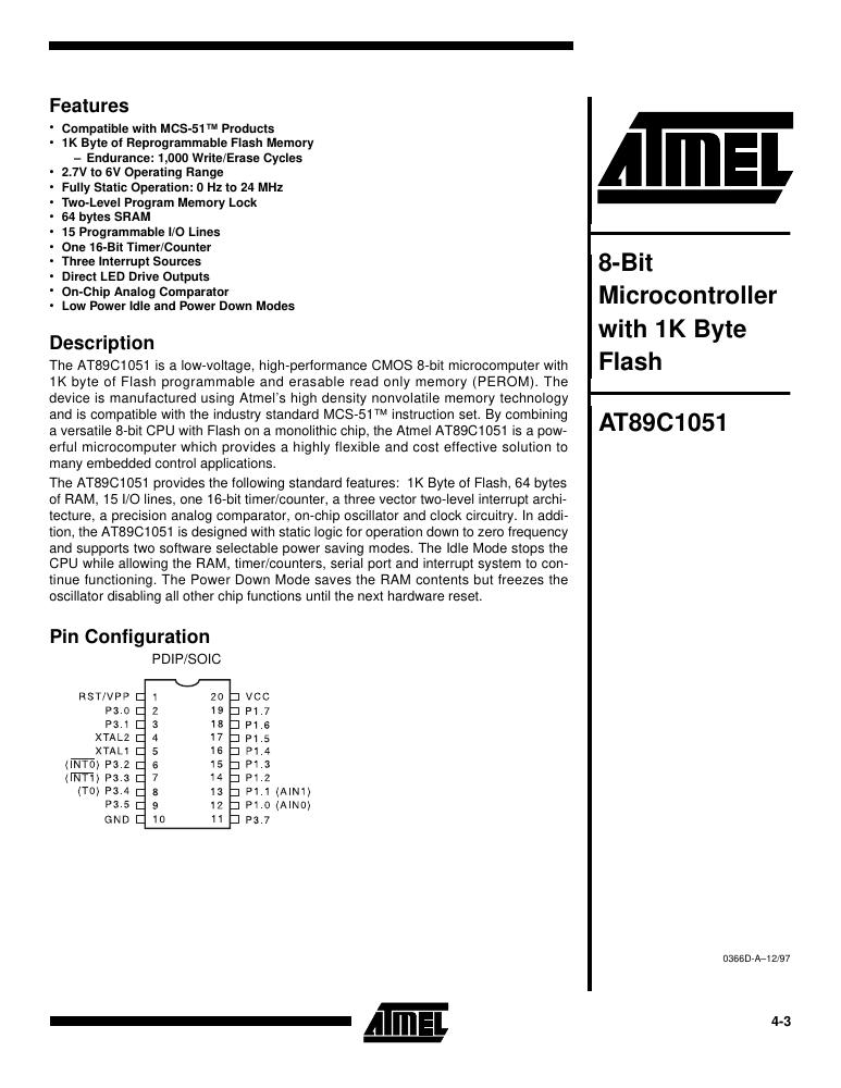 AT89C1051-24SC Microchip Technology — datasheet