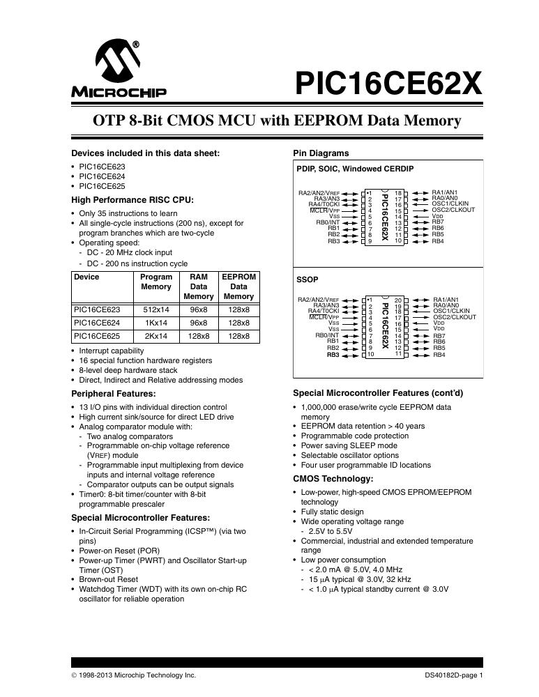 PIC16CE625-30/P Microchip Technology — datasheet