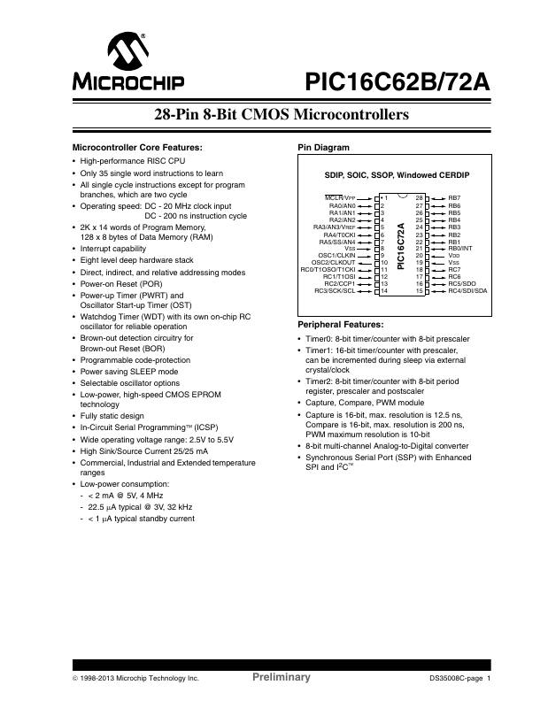 PIC16LC62BT-04I/ML Microchip Technology — datasheet