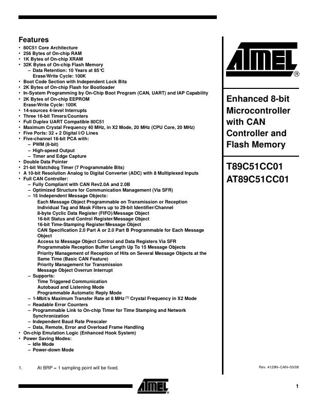 T89C51CC01UA-RLTIM Microchip Technology — datasheet