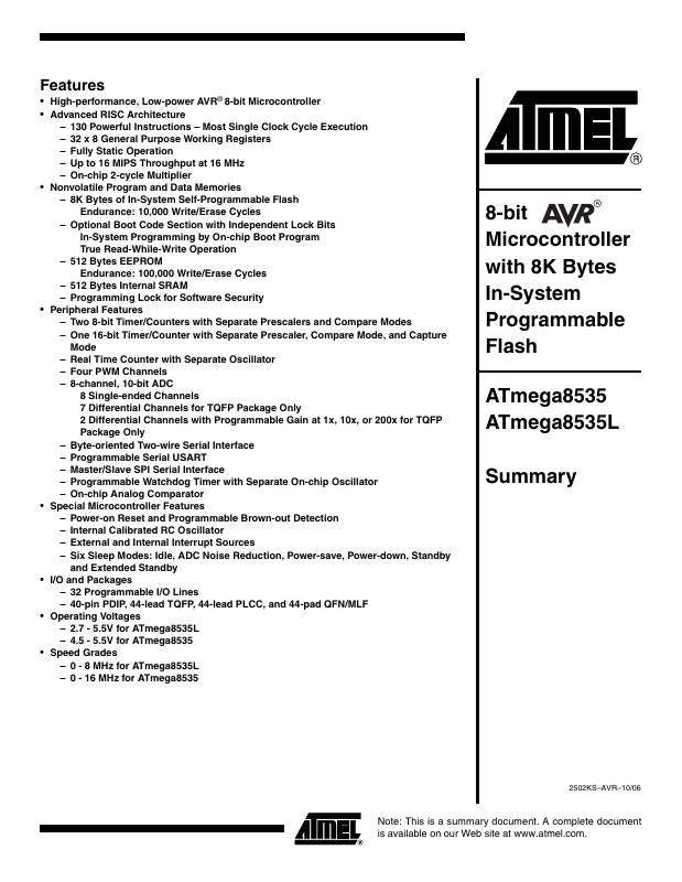 ATMEGA8535-16PC Microchip Technology — datasheet