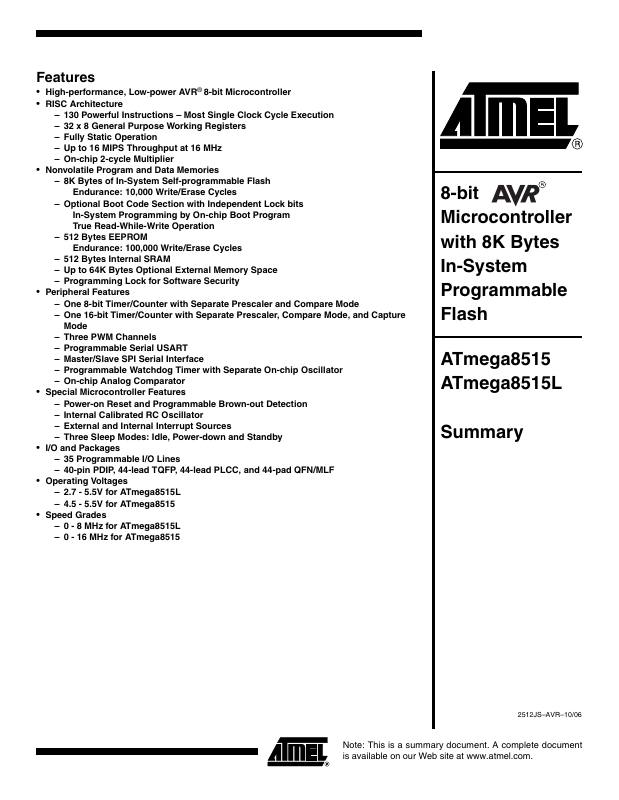 ATMEGA8515-16MC Microchip Technology — datasheet