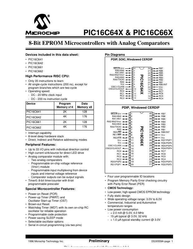 PIC16LC662T-04/L Microchip Technology — datasheet