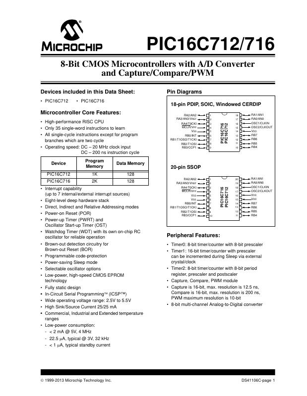 PIC16LC716T-04/SO Microchip Technology — datasheet