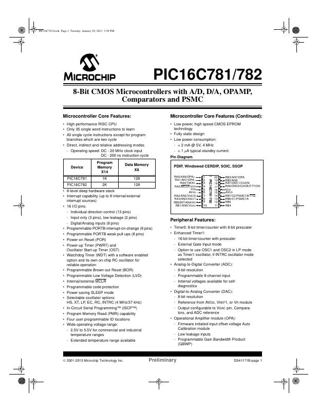 PIC16C781/JW Microchip Technology — datasheet