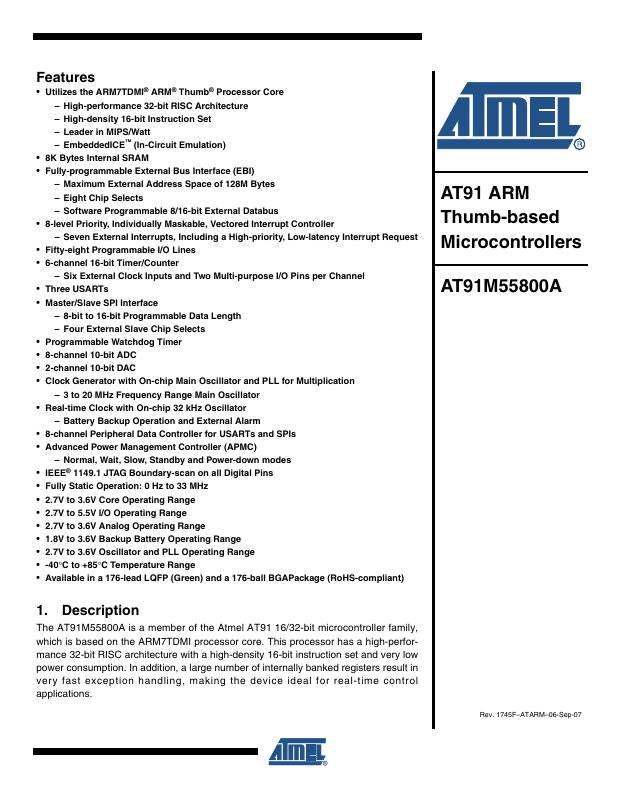 AT91M55800A-33AI Microchip Technology — datasheet