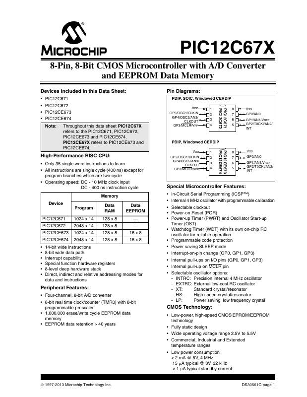 PIC12LC671T-04I/SM Microchip Technology — datasheet