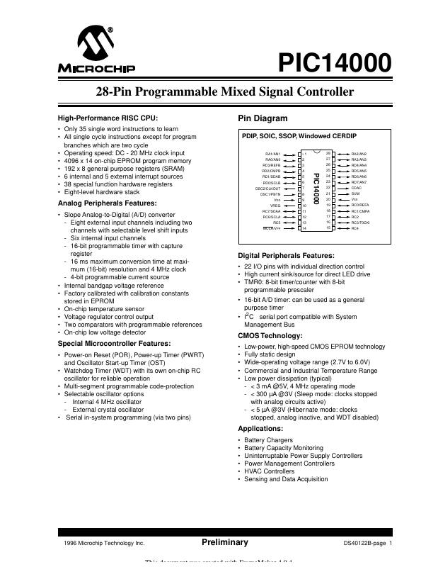 PIC14000-20/SS Microchip Technology — datasheet