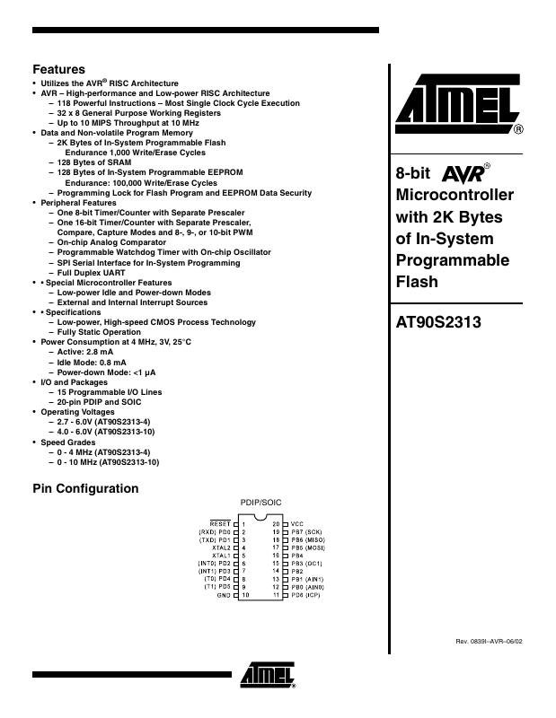 AT90S2313-10PC Microchip Technology — datasheet