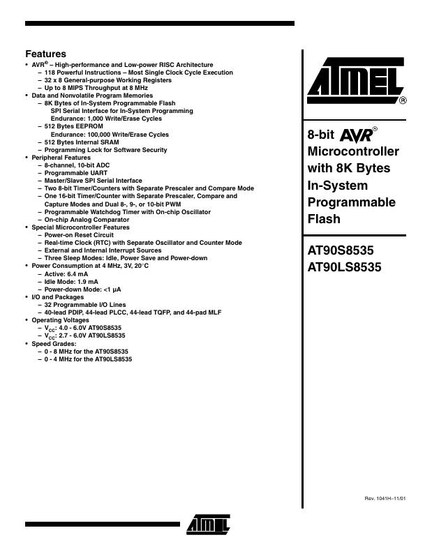 AT90LS8535-4JC Microchip Technology — datasheet