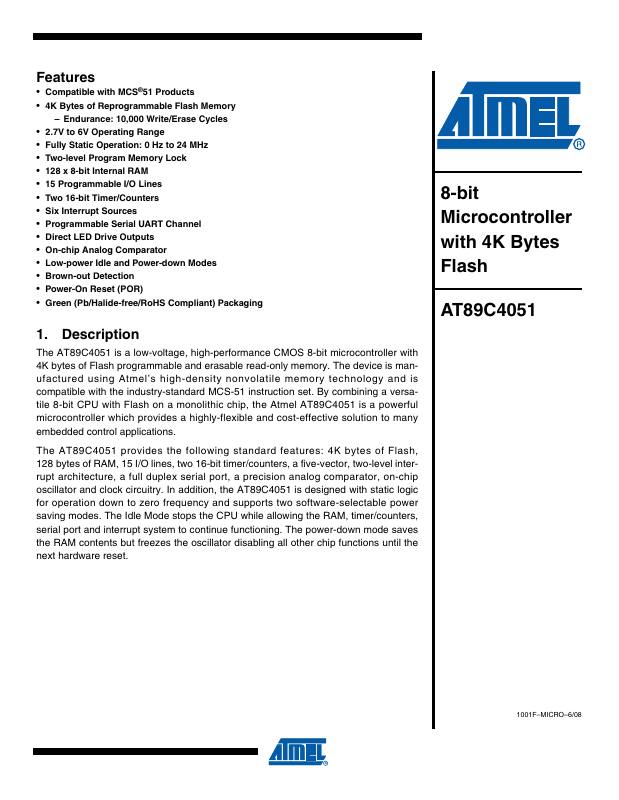 AT89C4051-24SJ Microchip Technology — datasheet