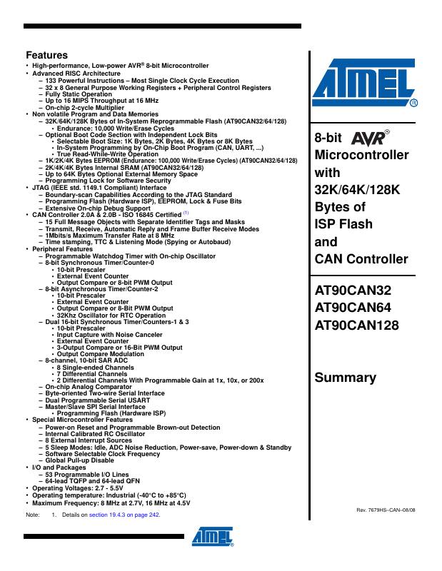AT90CAN128-16AJ Microchip Technology — datasheet
