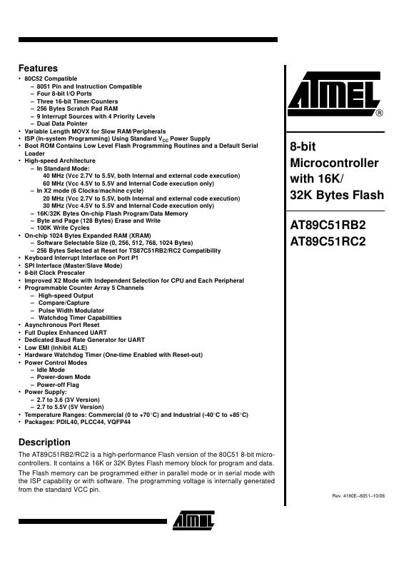 AT89C51RC2-SLSIM Microchip Technology — datasheet