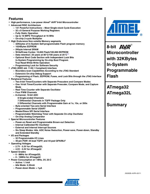 ATMEGA32L-8PJ Microchip Technology — datasheet