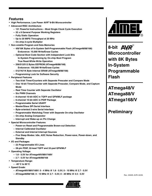 ATMEGA88-20AJ Microchip Technology — datasheet