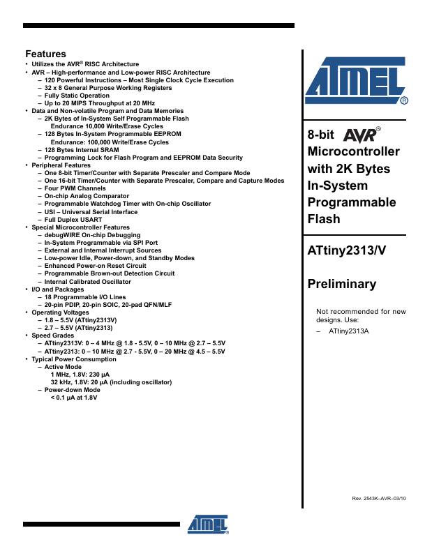 ATTINY2313V-10SJ Microchip Technology — datasheet