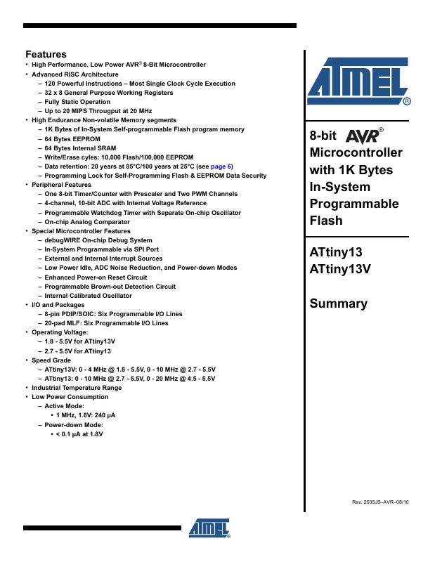 ATTINY13V-10SJ Microchip Technology — datasheet
