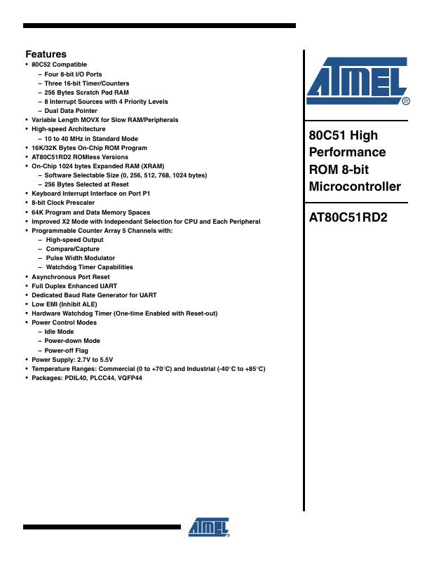 AT80C51RD2-3CSIM Microchip Technology — datasheet