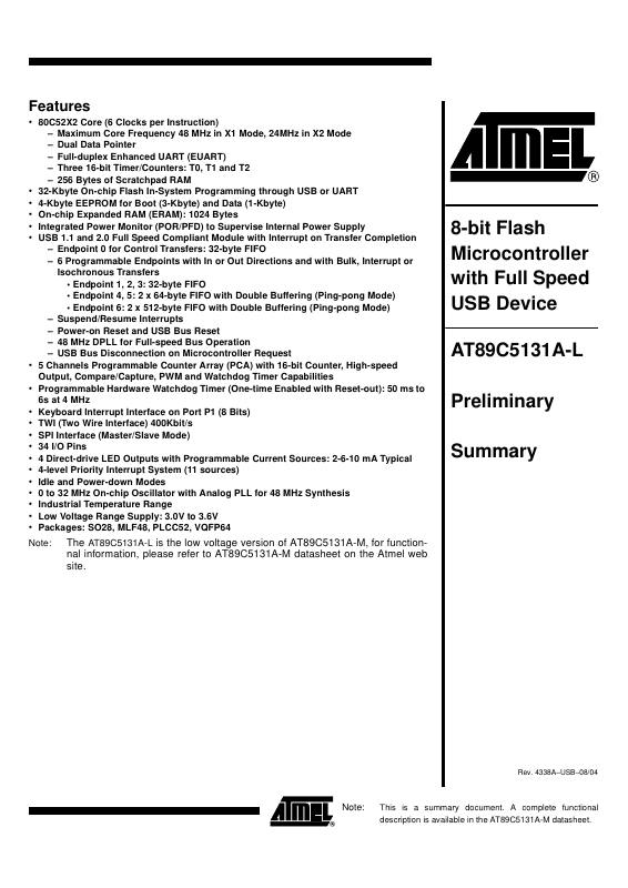 AT89C5131A-PLTIL Microchip Technology — datasheet