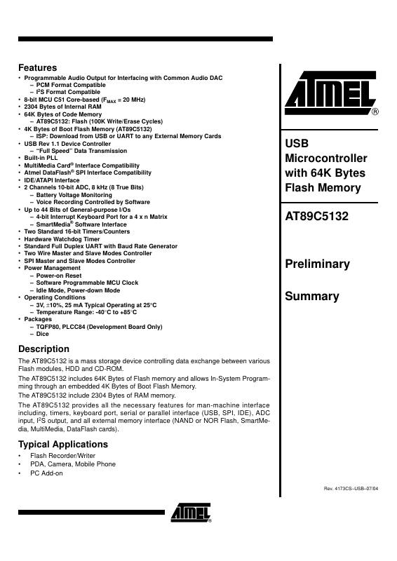 AT89C5132-ROTIL Microchip Technology — datasheet