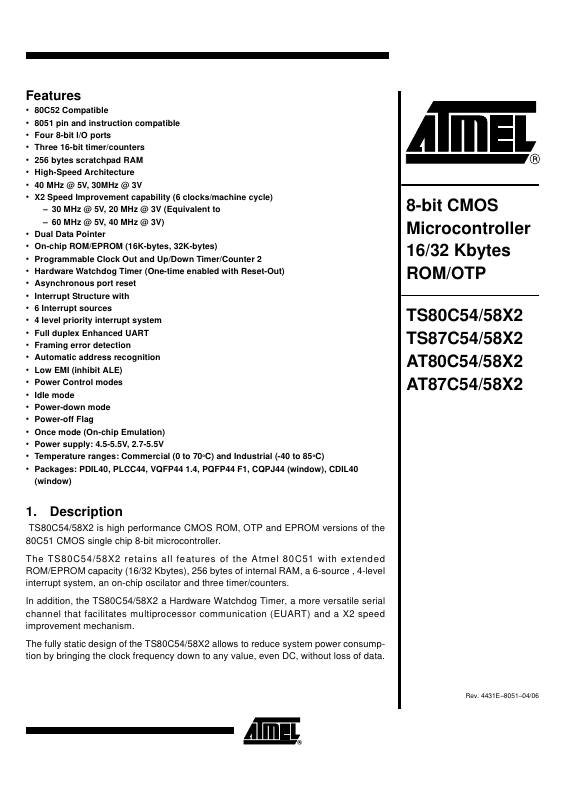 TS87C58X2-LIB Microchip Technology — datasheet