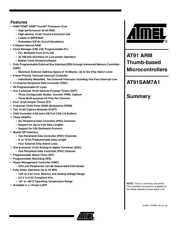 AT91SAM7A1-AU Microchip Technology — datasheet