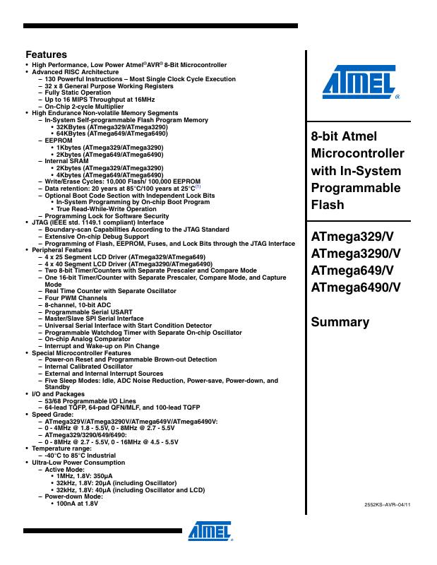 ATMEGA329V-8MI Microchip Technology — datasheet