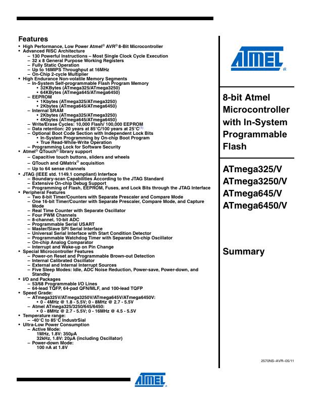 ATMEGA325V-8AI Microchip Technology — datasheet