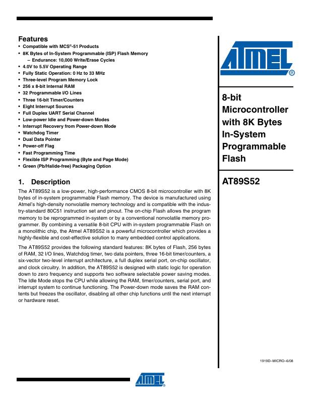 AT89S52-24PC Microchip Technology — datasheet