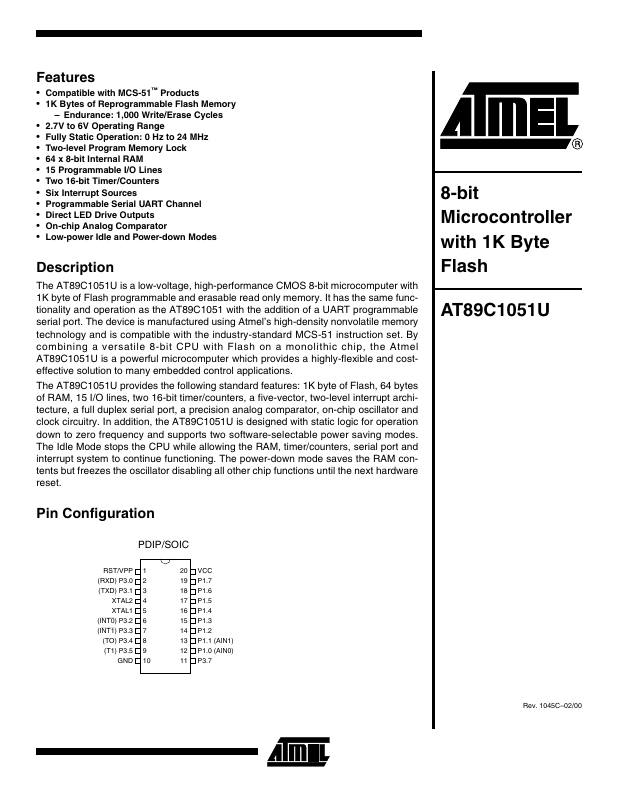AT89C1051U-12SI Microchip Technology — datasheet