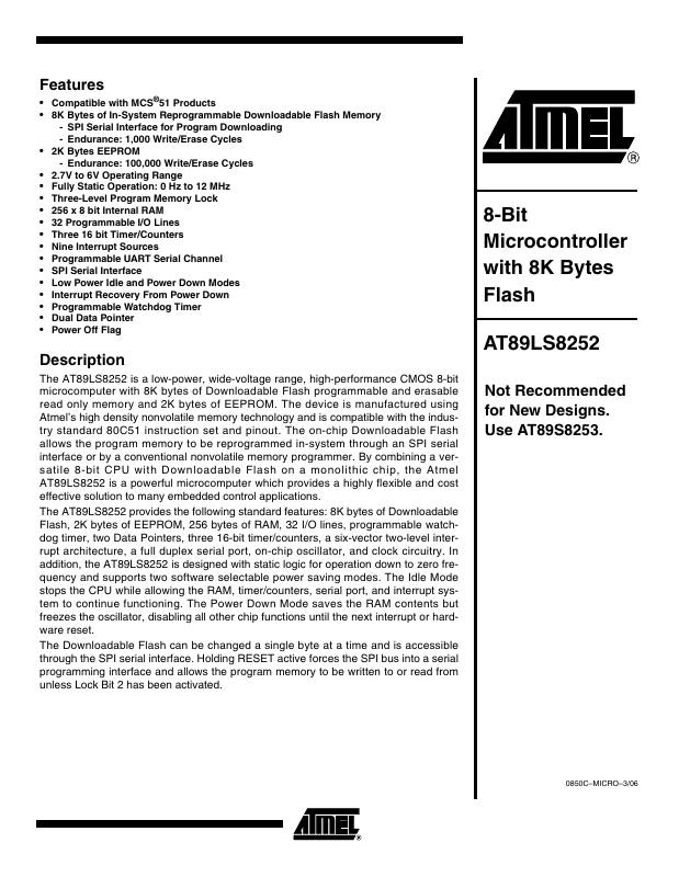 AT89LS8252-12PI Microchip Technology — datasheet